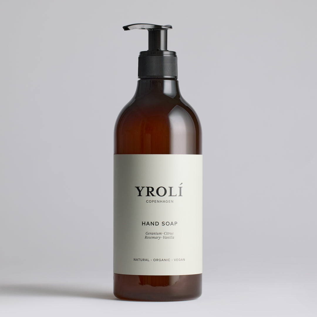 Yrolí Copenhagen Hand Soap 500 ml pumpeflaske, økologisk hand soap med geranium, citrus, rosmarin og vanilje